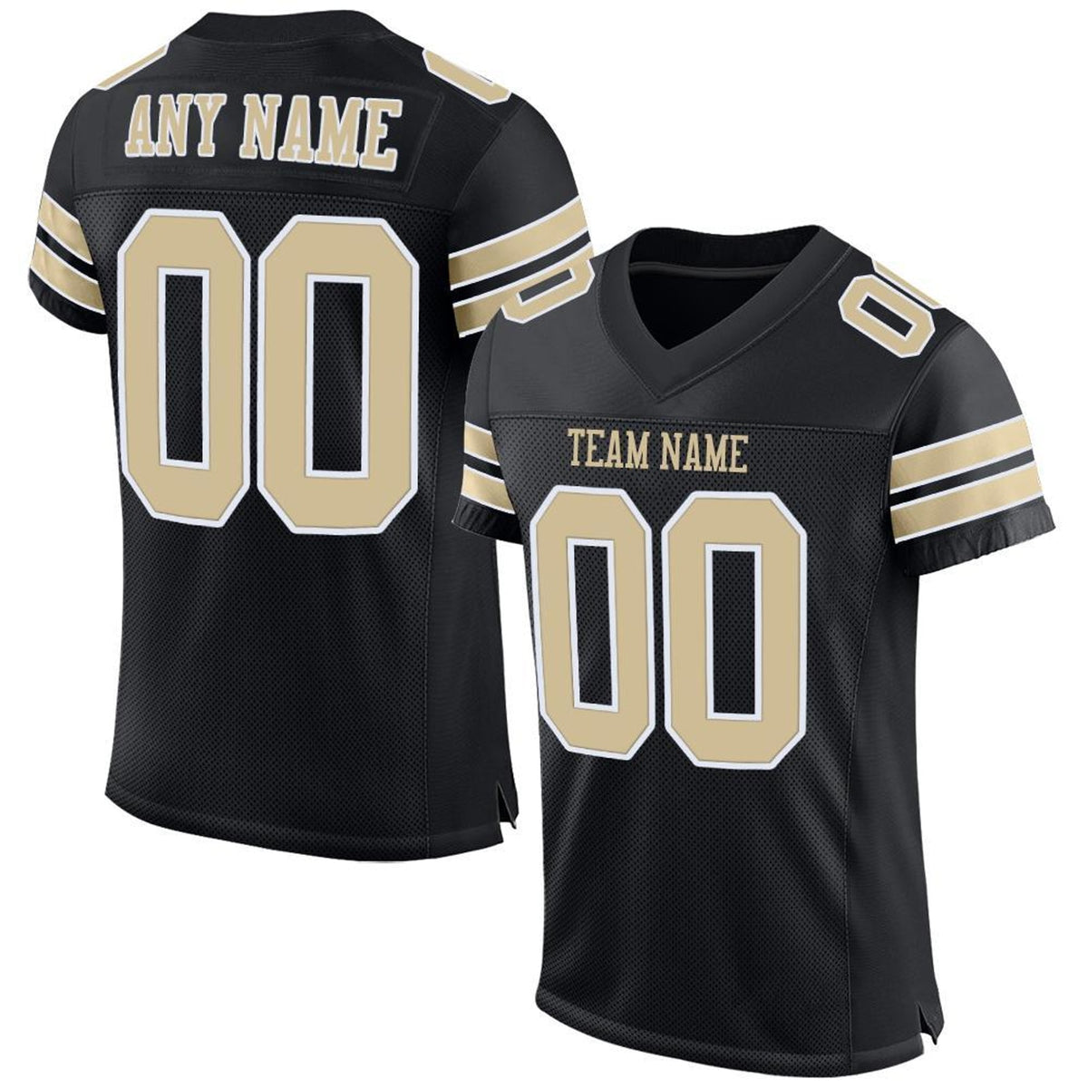 Custom Black Vegas Gold-White Mesh Football Jersey - 1