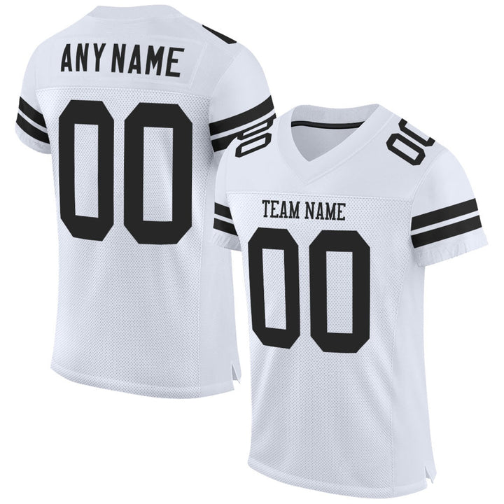 Custom White Black Stripe Football Jersey – Personalized Team Name and Number