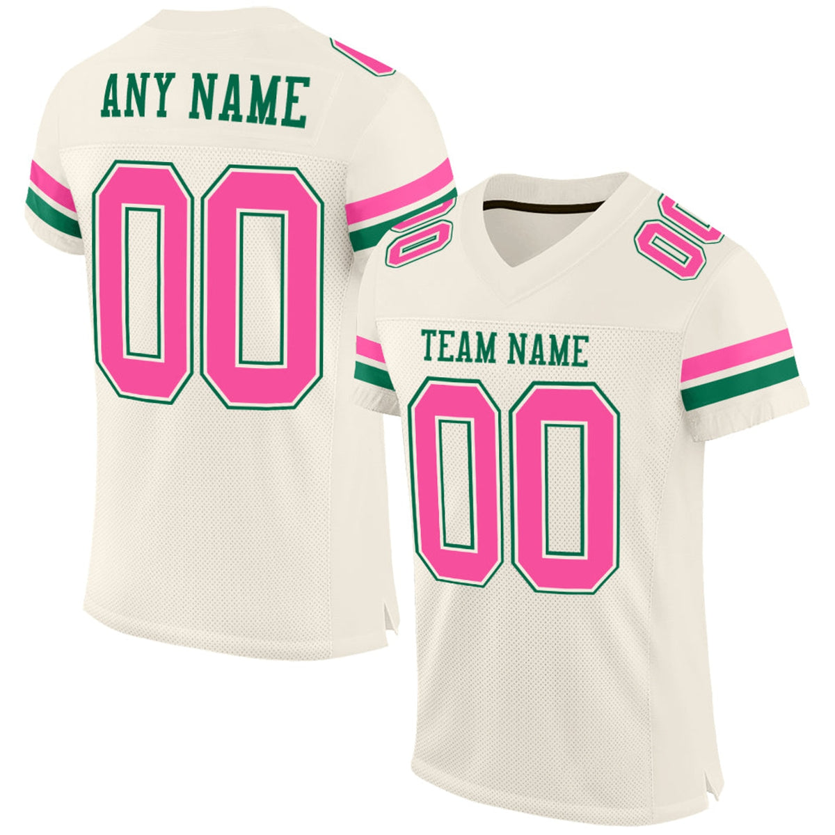Custom Cream Pink-Kelly Green Mesh Football Jersey - 1