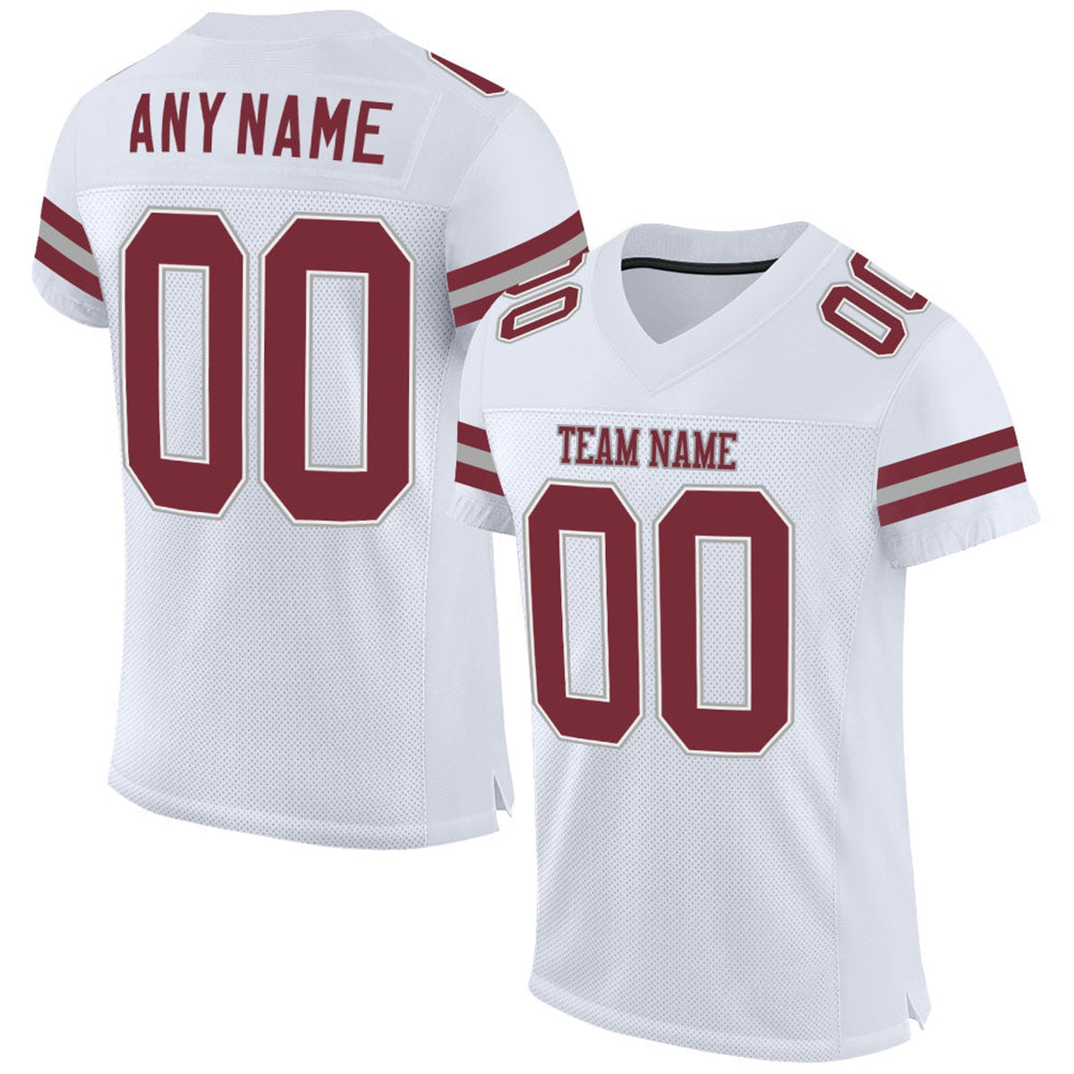 Custom White Burgundy-Gray Mesh Football Jersey - 1