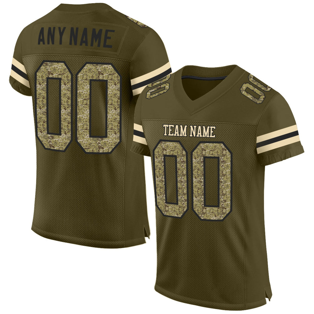 Custom Olive Camo-Black Mesh Salute To Service Football Jersey - 1