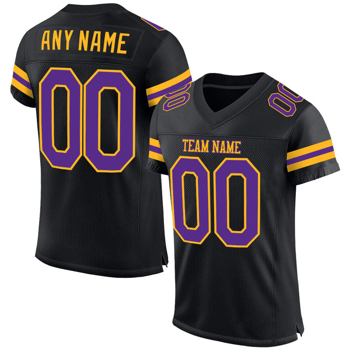 Black Purple Gold Game Day Football Jersey – Custom Name and Number