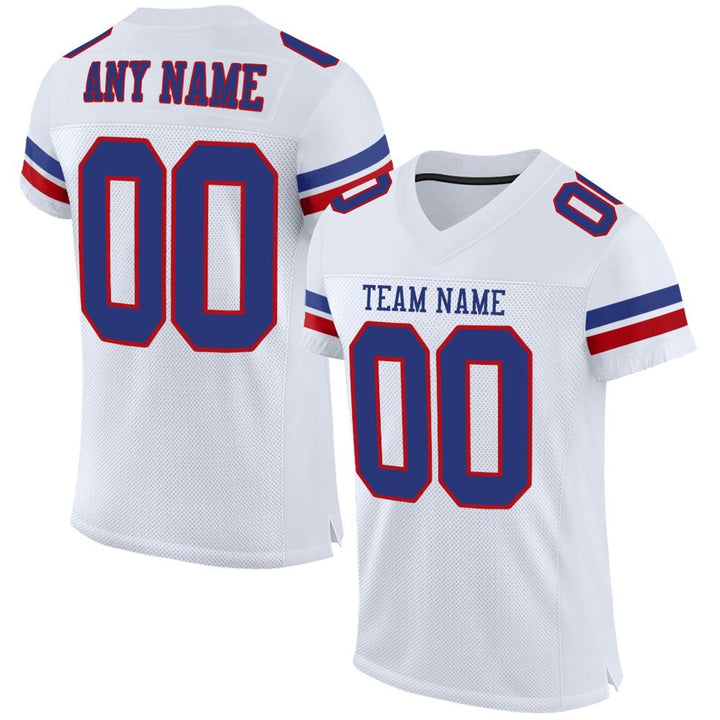 Custom White Red Blue Football Jersey – Personalized Team Name and Number