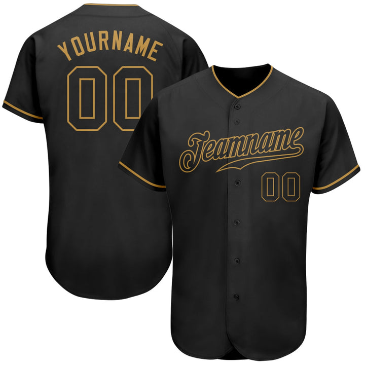 Black Gold Script Baseball Jersey – Custom Team Name and Number