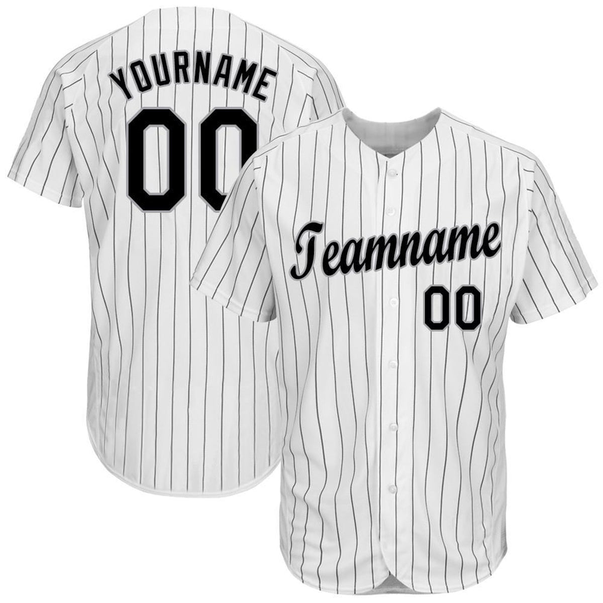 Custom White Black Pinstripe Black-Gray Baseball Jersey - 1
