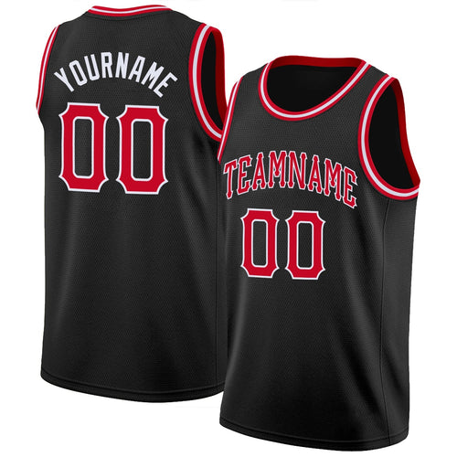 Custom Black Red-White Round Neck Rib-Knit Basketball Jersey - 1