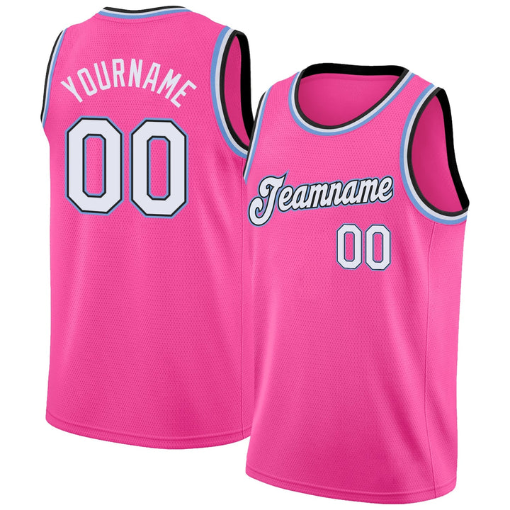 Hot Pink Silver Basketball Jersey – Custom Team Name and Number