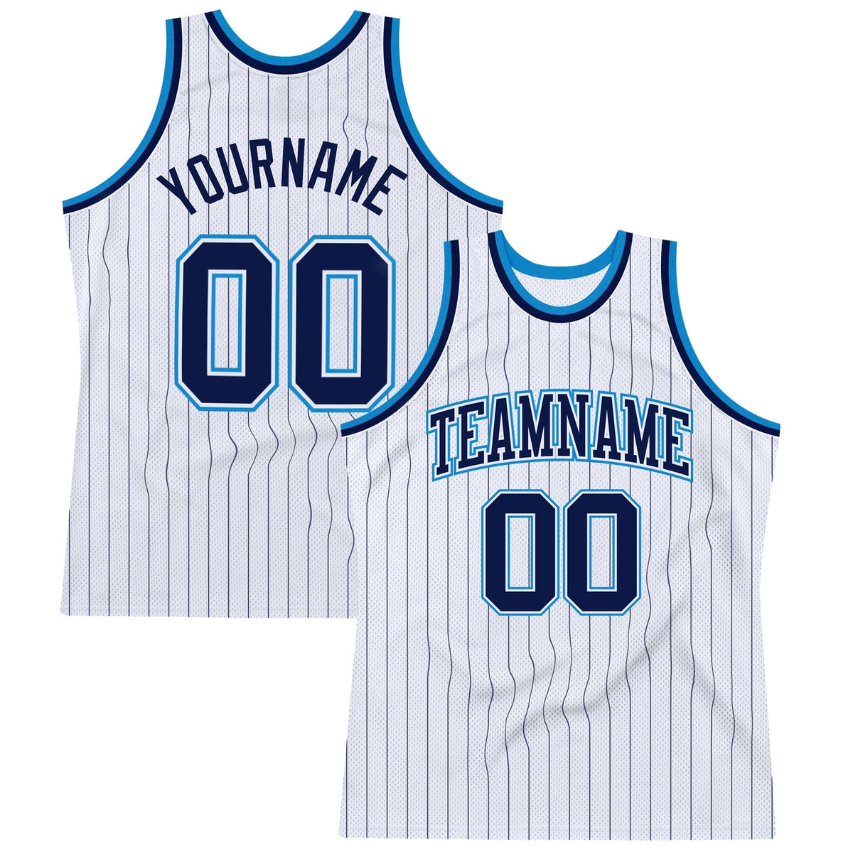 Custom White Navy Pinstripe Navy-Blue Basketball Jersey - 1