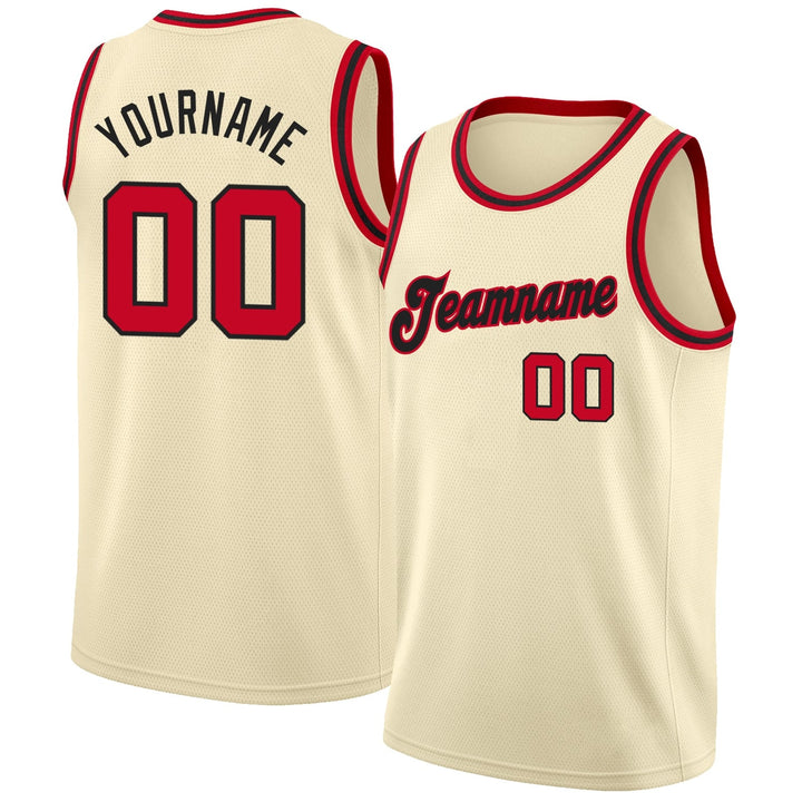 Cream Red Retro Basketball Jersey – Custom Team Name and Number